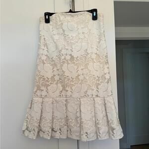 Alexis Cream Floral strapless drop waist dress sz small